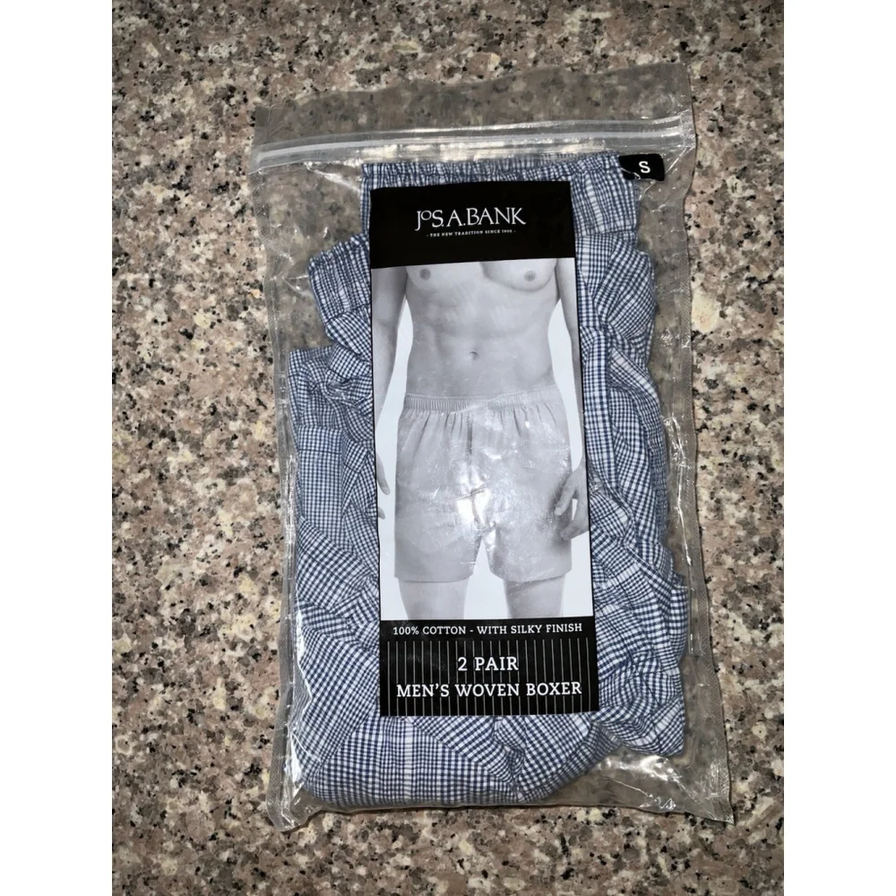 Jos A Bank Men's 2 Pair Size SM Woven Plaid Boxers‎ Shorts Silky Cotton